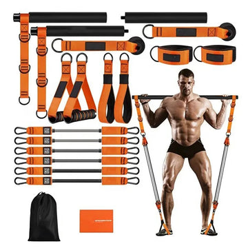 Multifunctional Pilates Bar & Resistance Bands Portable Weighted Exercise Pilates Bar for Women & Men Home Gym Exercise Fitness